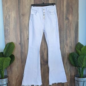 SHEIN White Flare Buttonfly High Waist High Rise Jeans XS             Q178